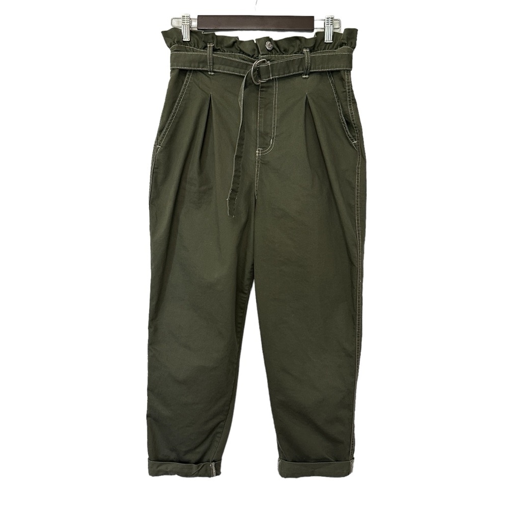 Wild Fable Paper Bag Olive Green High Rise Pants Cuffed Belted Wide Leg Gorpcore